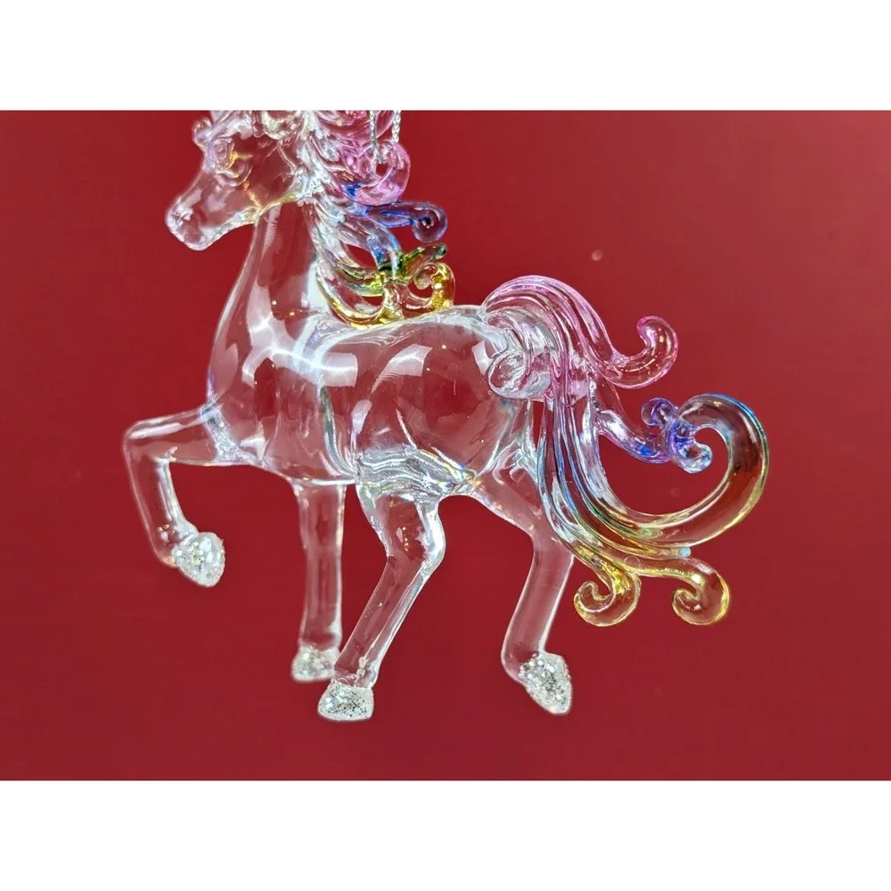 Crystal Like Rainbow Unicorn Ornament, Translucent, Glitter, Plastic, Christmas